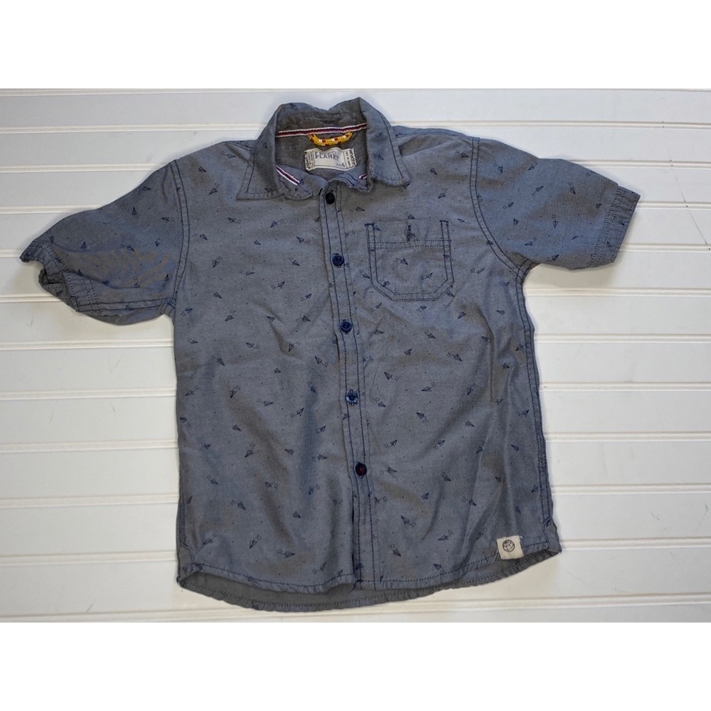 Paper airplane short sleeved button up shirt